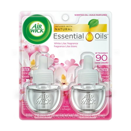 Air Wick Fragrance Infused Essential Oil Plug in Refills, White Lilac, 1.34 fl oz, 2 Count