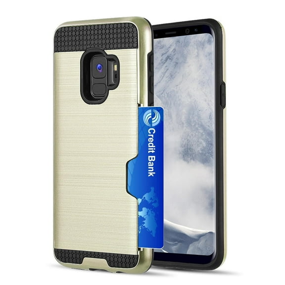 GSA Brushed Hybrid Case w/Credit Card Holder for Samsung Galaxy S9 - Gold