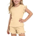 thumbnail image 2 of ITSAME Girls Summer Outfit 2-Piece Ruffle T-Shirt and Shorts Summer Casual Clothes Set Beige Size 9-10, 2 of 9