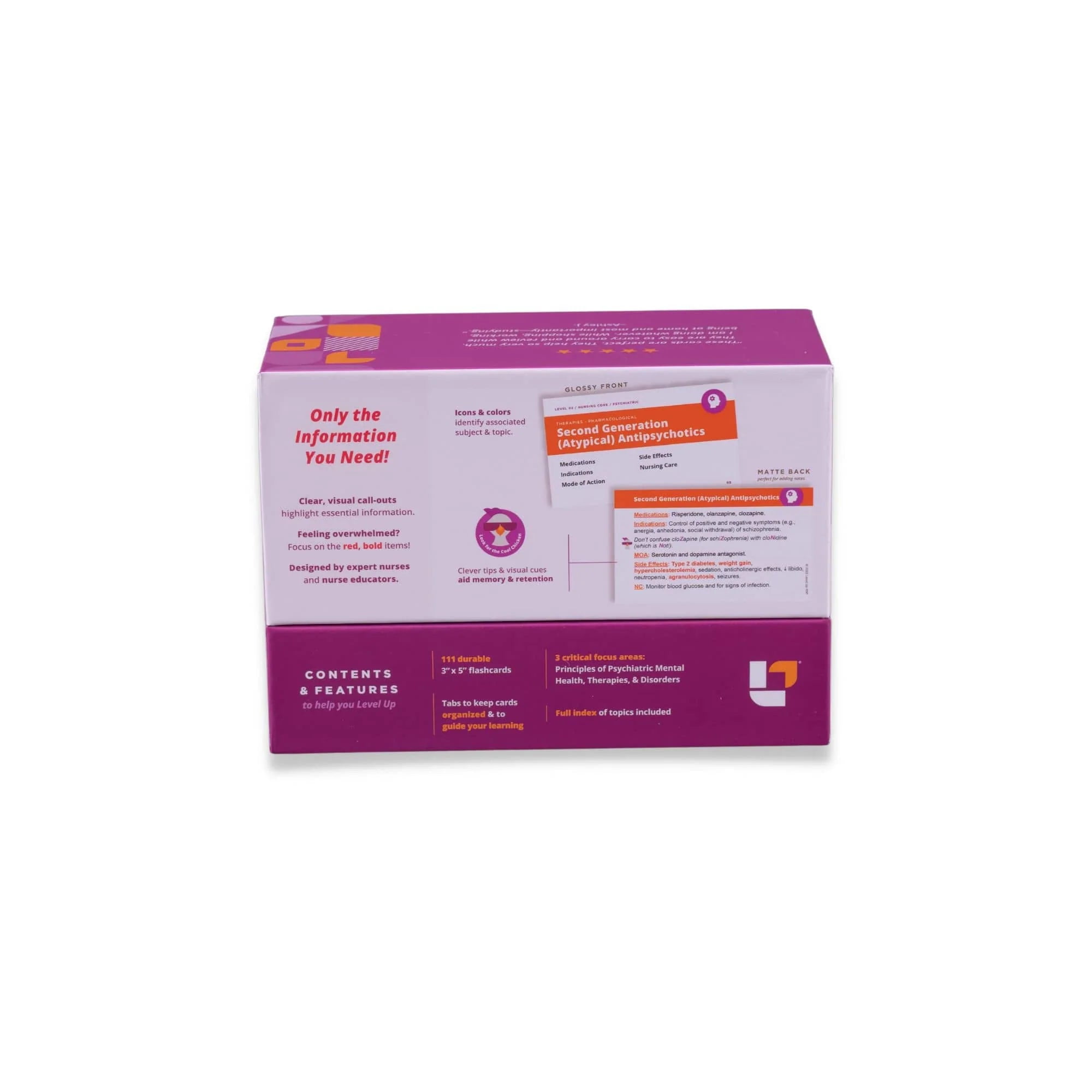 LevelUp RN Psych Mental Health LPN RN Flash Cards-Essential Nursing School Info, 3" x 5" (111 Count)