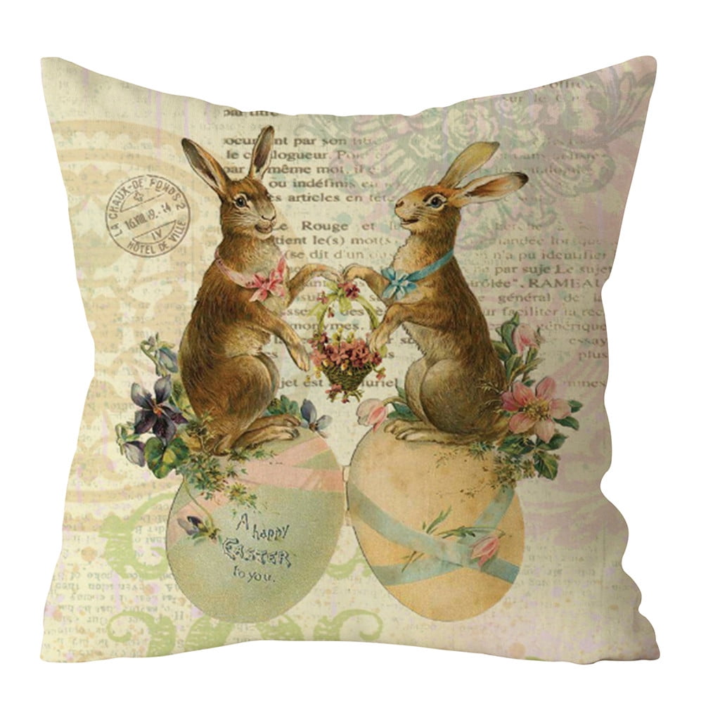 Easter Rabbit Print Pillow Case Polyester Sofa Car Cushion Cover Home Bed Decor 