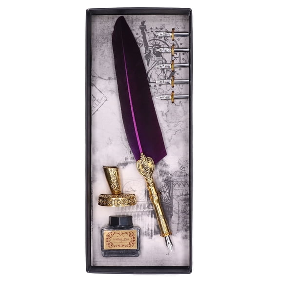 Vintage Calligraphy Pen Set Exquisite Feather Pen Pen Set Quill And Ink Set Calligraphy Set Gift for Beginners[Purple]