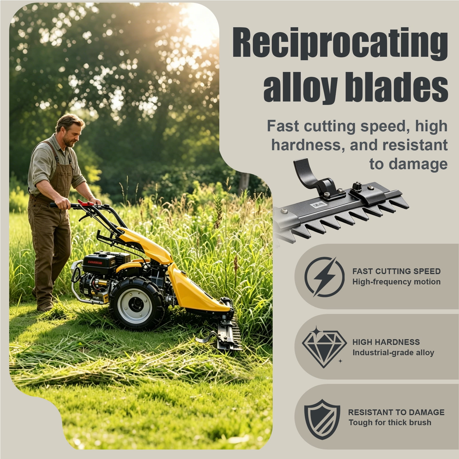 MMS 47'' Sickle Bar Mower Attachment for Self-Propelled Tractor, Grass Cutter Scythe Mower