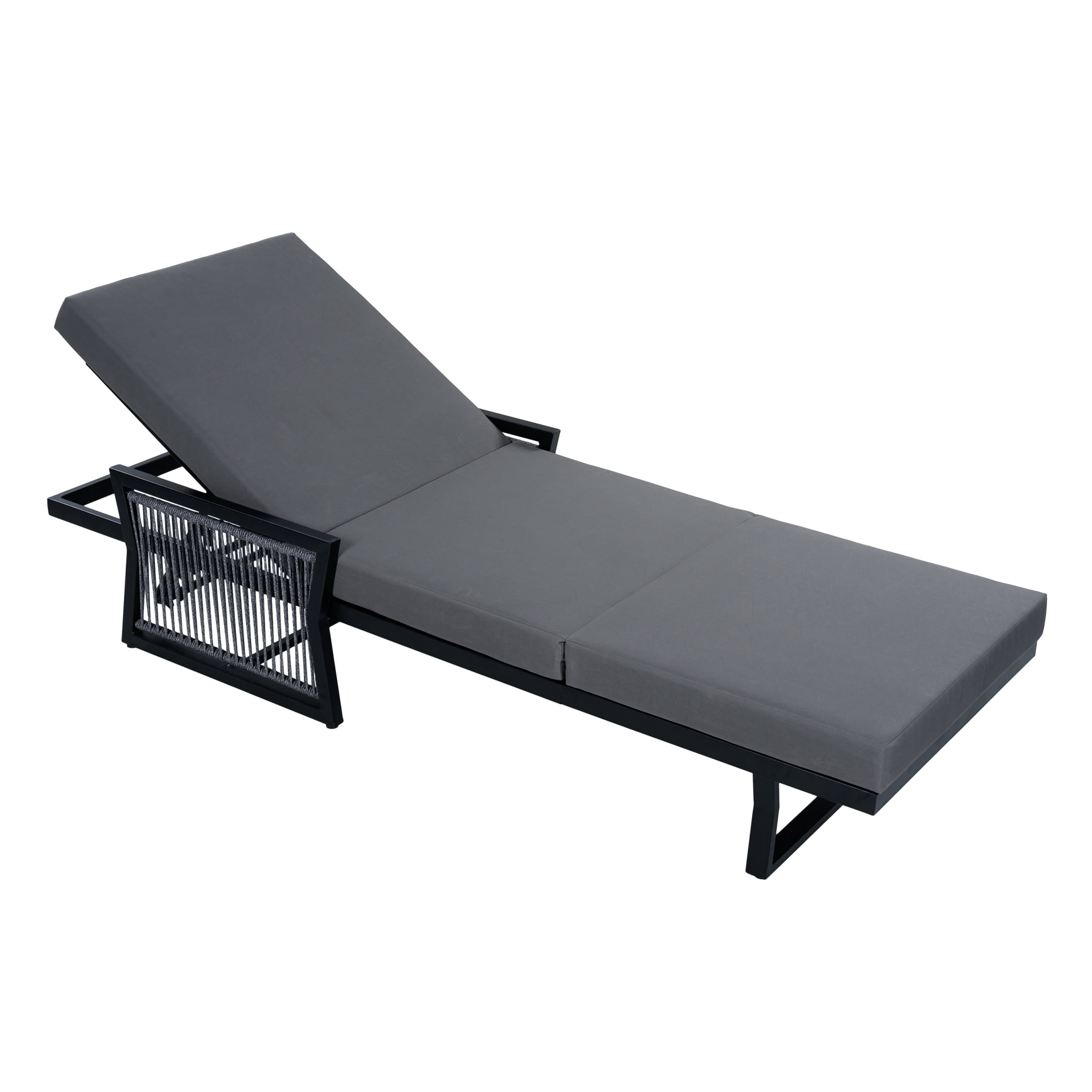 Christopher Knight Home Outdoor Chaise Lounge with 3-Fold Cushion, Adjustable Iron Recliner, Black + Dark Gray