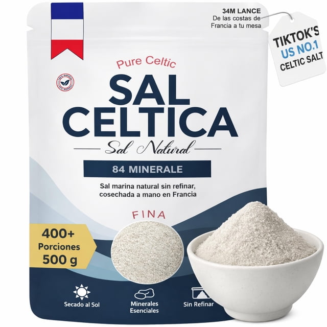 Sal Celtica | Celtic Salt | 84 Minerales | Electrolitos Naturales | Sin Refinar | Secado al Sol | 500g | 400+ Porciones