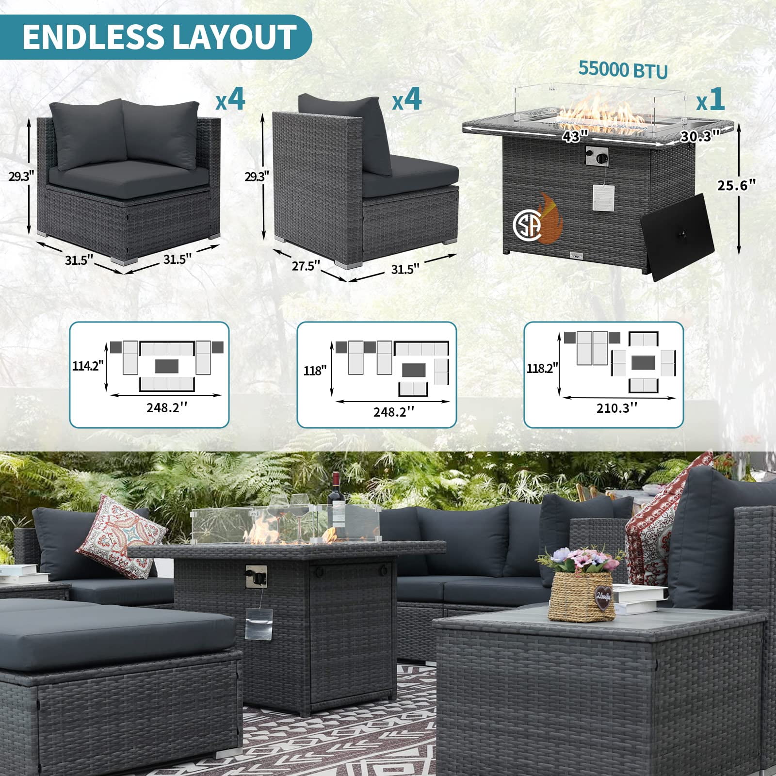 13 piece rattan sectional online