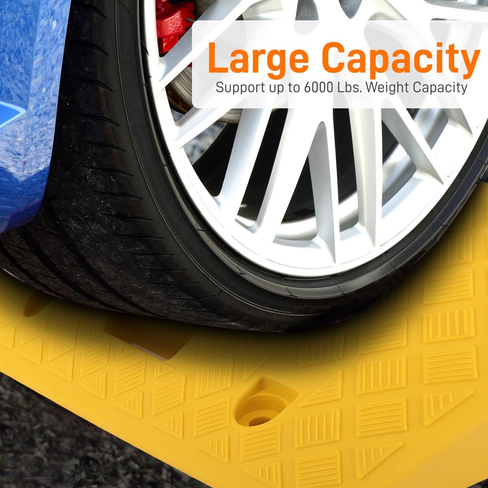 Pyle Plastic Curbside Driveway Ramp - Yellow 2 Pack