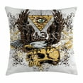 thumbnail image 1 of Tattoo Decor Throw Pillow Cushion Cover, American Eagle Wings Wide Open Top of Skull Carrying Brick Wall with Eye, Decorative Square Accent Pillow Case, 18 X 18 Inches, Brown and White, by Ambesonne, 1 of 2