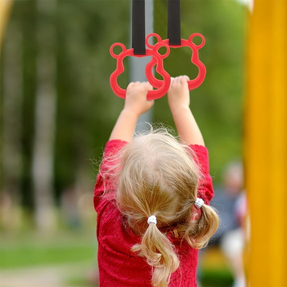 LOLIPPYY 1Pair Red Workout Rings with Straps for Indoor Fitness and Gymnastics Bar Use