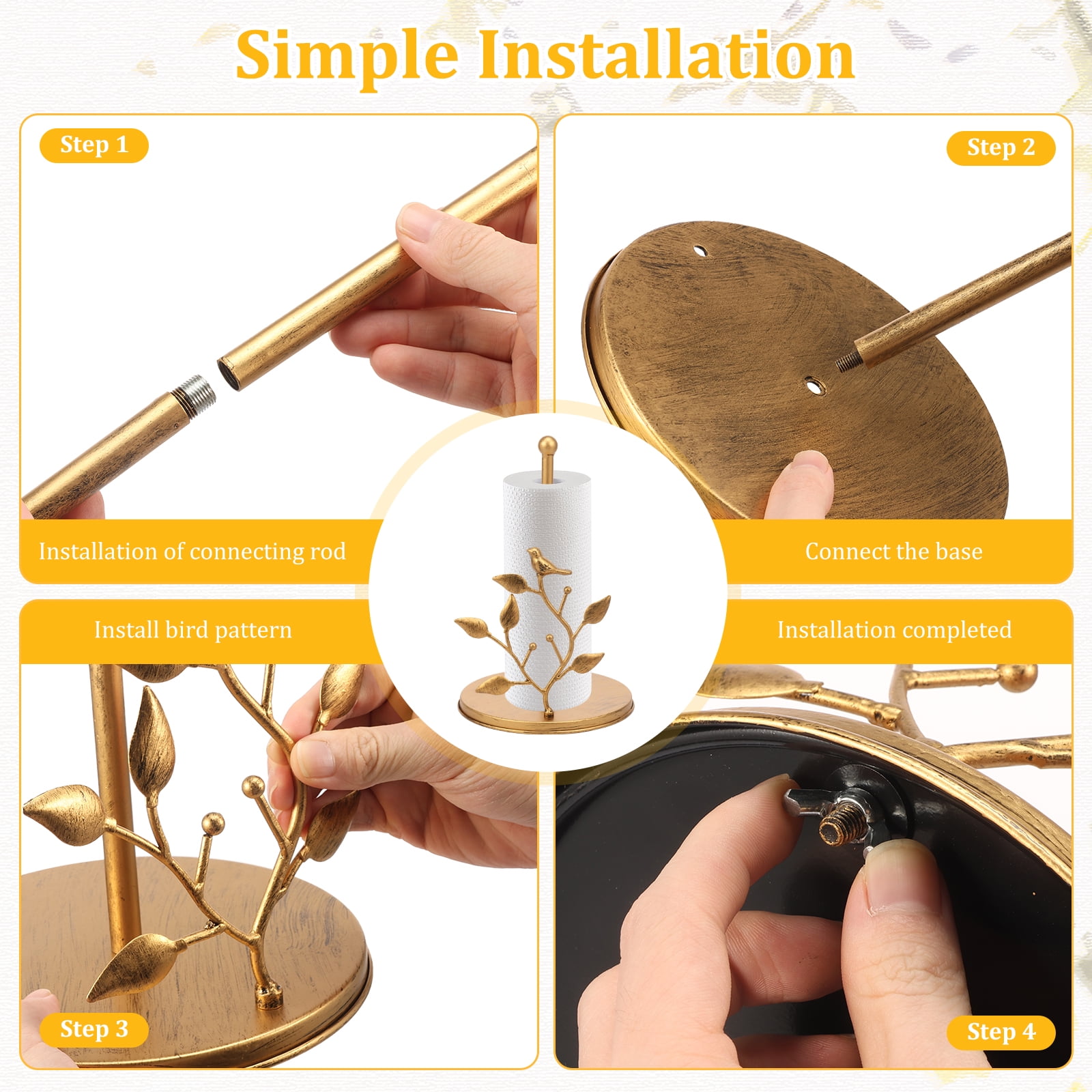 Tzdxfgl Free-Standing Metal Countertop Paper Towel Holder with Non-Slip Base, 11 Inch, Gold Bird