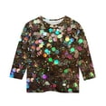 thumbnail image 4 of GA WEIHUA Girl's 3/4 Sleeve Tops Sparkly Sequin Printed T Shirts 3/4 Sleeve Loose Soft Tees Blouses Fashion Crew Neck Holiday Tee Tunic Tshirt(Coffee,7 Years), 4 of 4