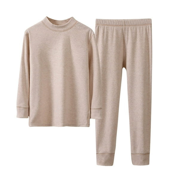 POIUYTR Toddler Cotton Thermal Underwear Set Kid Unisex Mock-Neck Long Sleeve Top & Long Pants for Night Sleep & Cold-Day 3-15Y