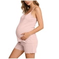 thumbnail image 2 of Tqyyweavej Maternity Nursing Pajamas Set Oversize Breastfeeding Postpartum Spaghetti Strap Tops and Scalloped Solid Color Shorts with Built-in Bra Pads, 2 of 8