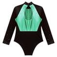 thumbnail image 4 of Alvivi Kids Girls Shiny Color Block Long Sleeve Gymnastic Ballet Dance Leotard Bodysuit Dancewear Green 6, 4 of 5