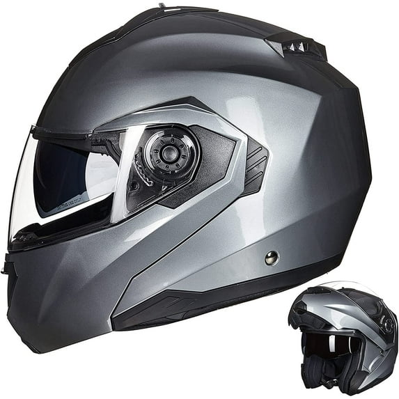 ILM Motorcycle Helmets for Adults Dual Visor Enlarged Air Vents Modular Full Face Cascos para Motos Men Women DOT(Silver,Small)