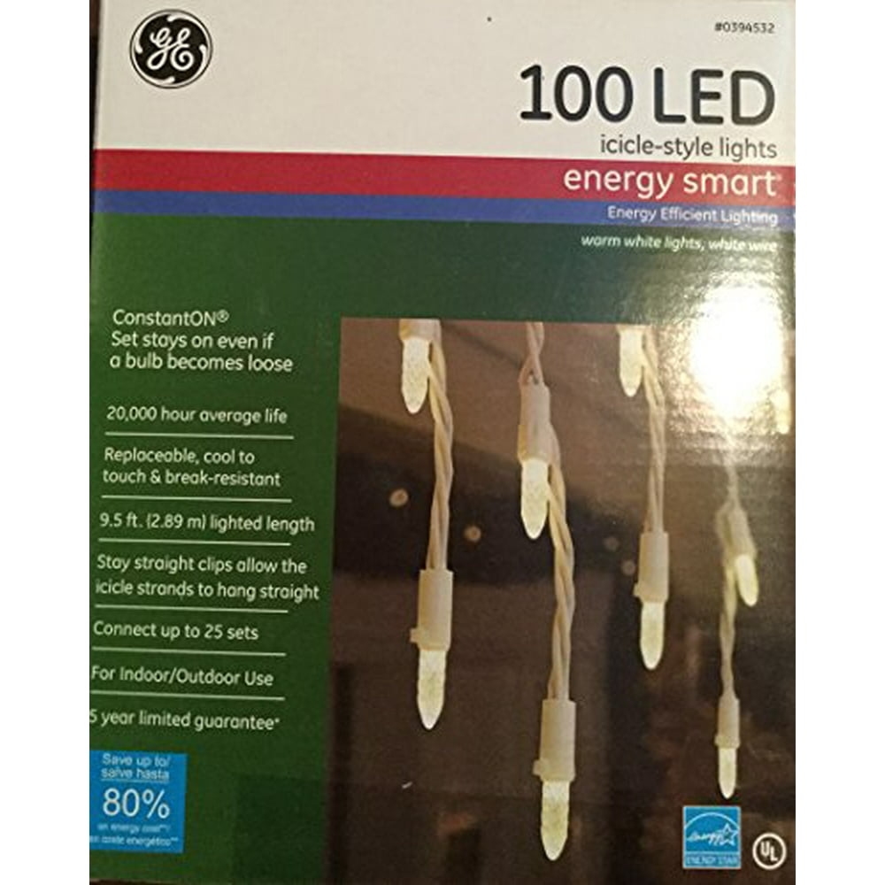 GE 100Count LED Mini White Christmas Icicle String Lights White Wire