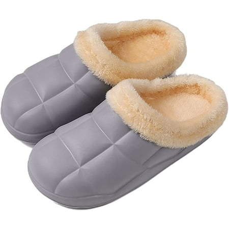 

PIKADINGNIS Winter Waterproof Slippers Women Men Fur Lined Clogs Garden Shoes Warm House Slippers Indoor Outdoor Mules