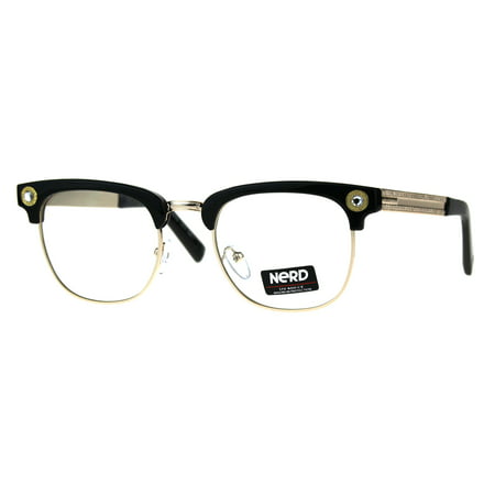 Rhinestone Jewel Half Rim Hipster Clear Lens Nerd Eye Glasses Black Gold