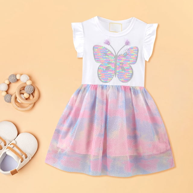 Robes pour Filles, Catégorie Produit, Jupe pour Enfants, Printemps et Été, Manches Courtes en Tricot, Robe Mignonne pour Fille avec Col Rond, Légère et Facile à Ajuster