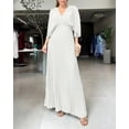 thumbnail image 5 of CHICME Dresses for Women Pleated Deep V-Neck Batwing Sleeve Backless Tied High Waist Slim Zipper Maxi Dress White-S, 5 of 8