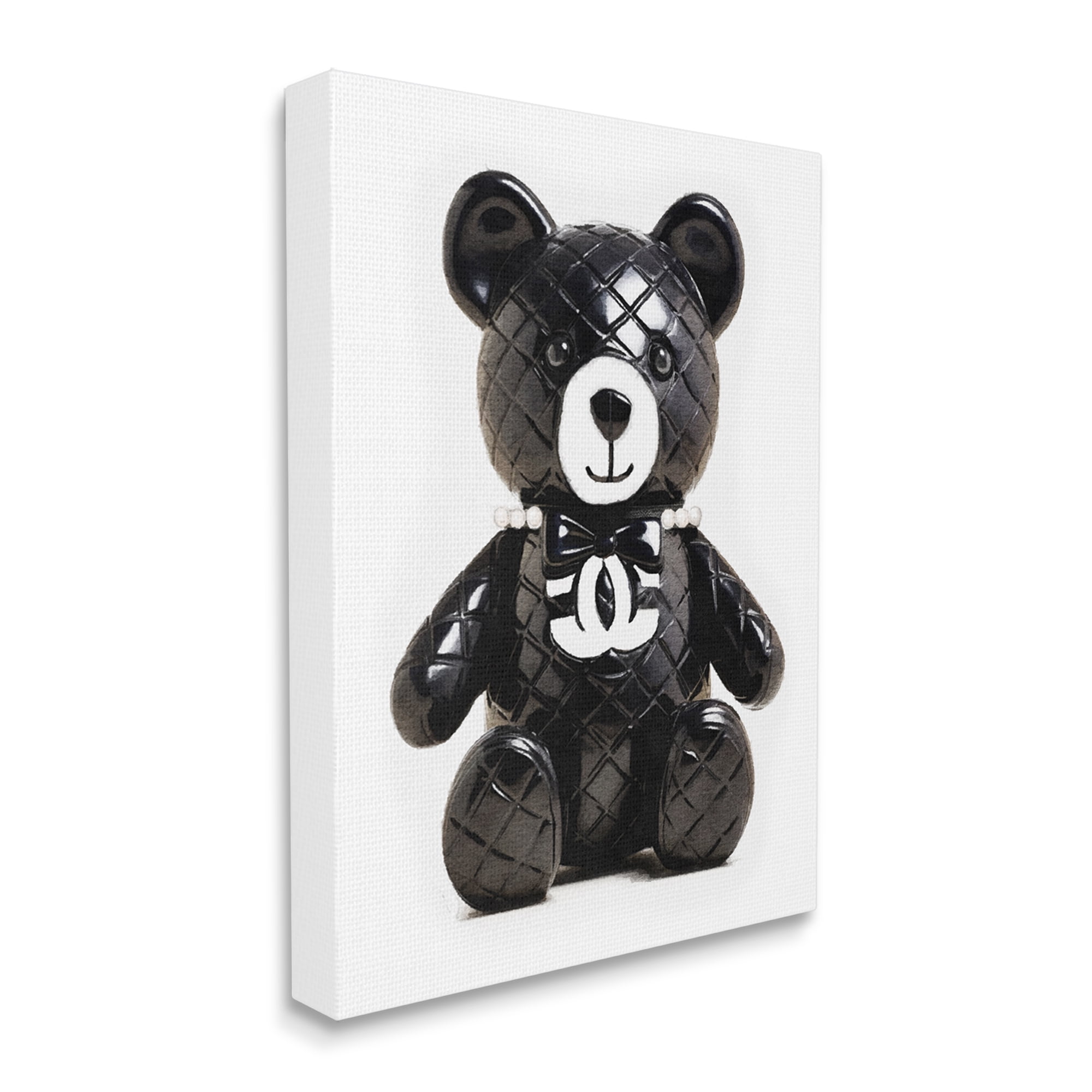 Stupell Industries Black Glam Teddy Bear Beauty & Fashion Painting Gallery Wrapped Canvas Art Print Wall Art, 16 x 20
