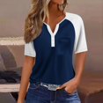 thumbnail image 2 of Yigetop Short Sleeve Henley Shirts for Women, Womens Fashion Short Sleeve Tops Basic Tunic T Shirts Casual Button Down Half Sleeve Blouses Tshirts Shirts for Women Dark Blue L, 2 of 5