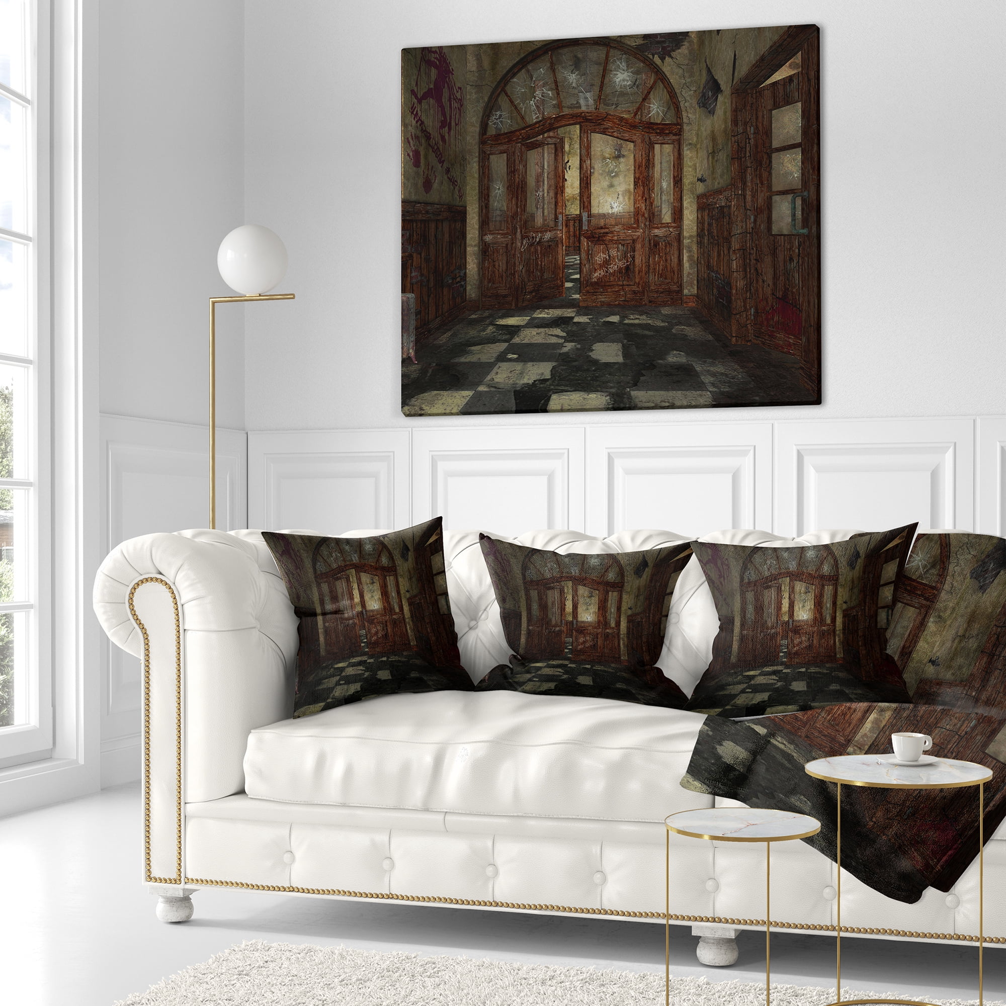 Designart Abandoned Interior - Landscape Painting Throw Pillow - 16x16