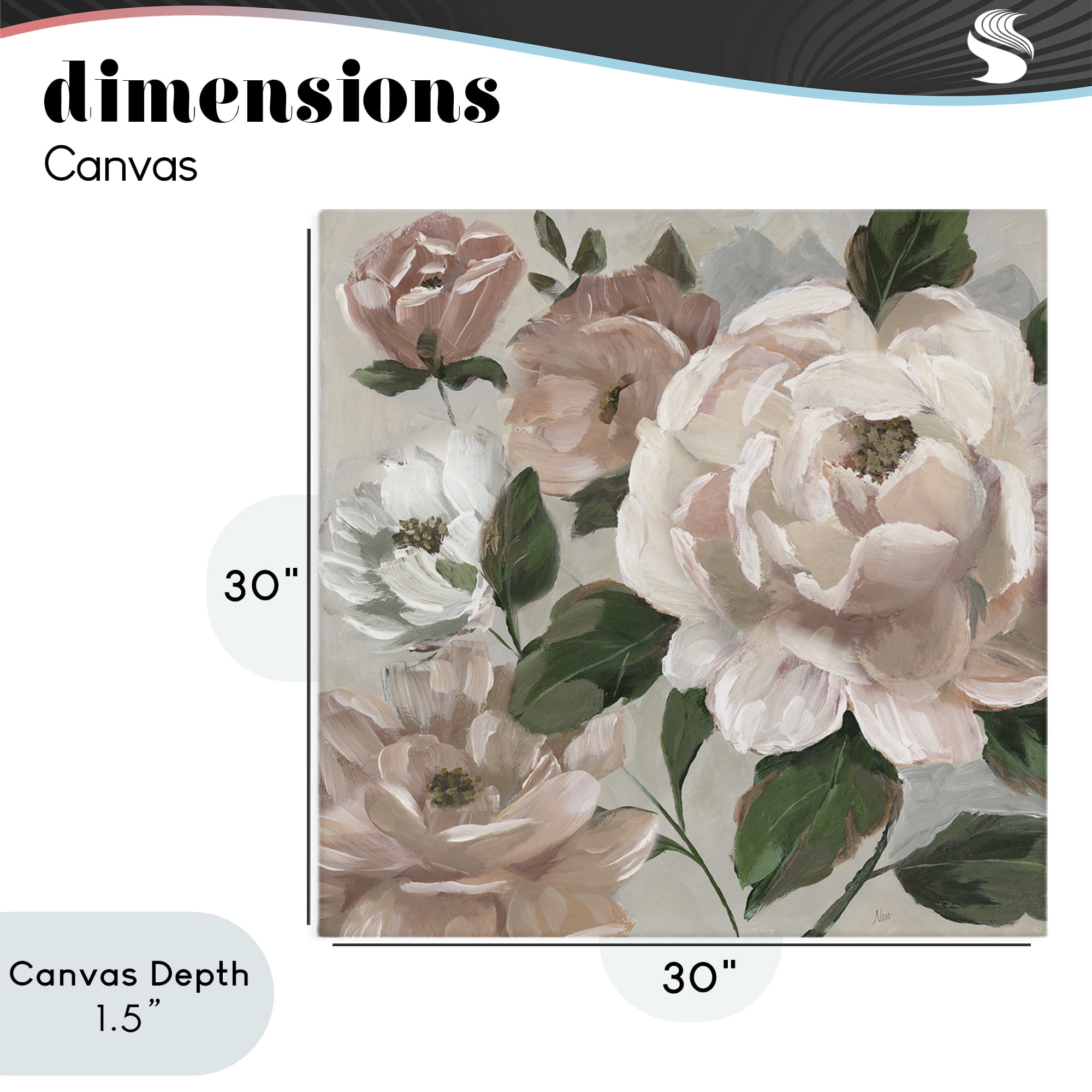 Stupell Industries Delicate Blush Peonies with Leaves Canvas Wall Art, design by Nan