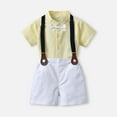 thumbnail image 2 of HOOMEUMY Baby Gentleman Short Sleeve Bowtie Shirt Suspender Shorts Set Toddler Boy Birthday Outfit Yellow 12-18 Months, 2 of 5