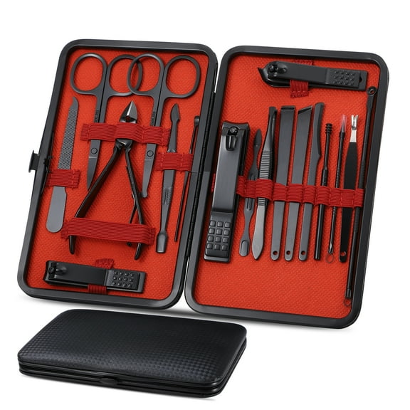iMucci Manicure Set, 18 in 1 Stainless Steel Professional Pedicure Kit Nail Scissors Grooming Kit with Black Leather Travel Case