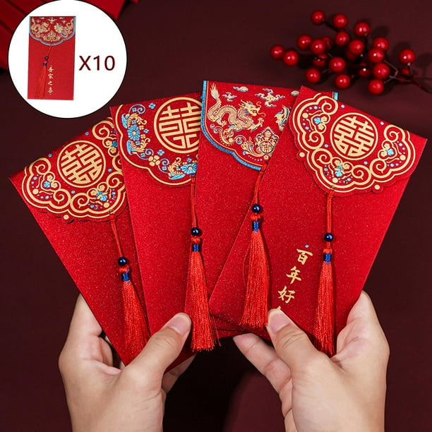 sobres rojos de año de nuevo, bolsas de papel de chino Hong Bao para ocasión de negocios / tarjeta de invitación / boda / cumpleaños / BLESIY Sobres rojos chinos