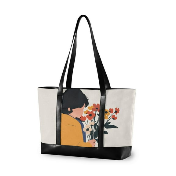FORMRS Laptop Tote Bag for Women with 15.6" Computer Compartments Handbag, Cartoon Flowers