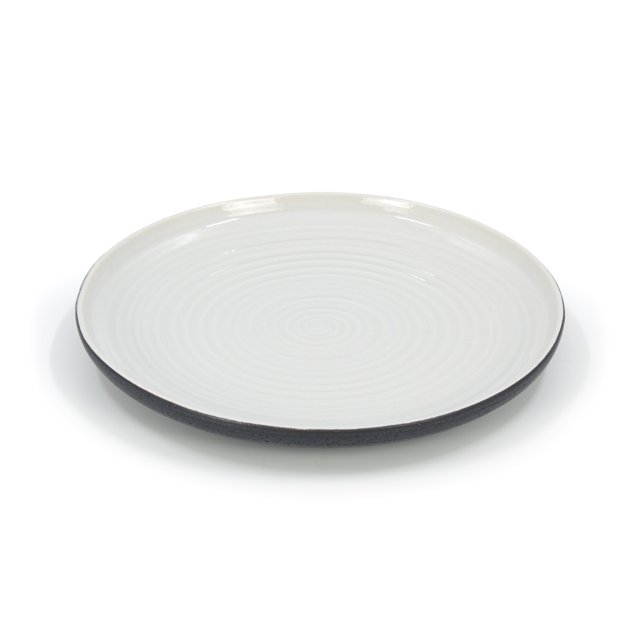 SAB Trent 10 inch dinner plate with dark grey rim and white center showing subtle concentric circles.