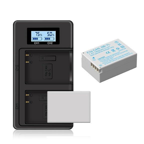 Digital Camera Battery Charger 2 Pack NB-7L batteries with Lcd intelligent Fast Charger For Canon PowerShot G10 11 12 SX30 Digital Camera,1800mAh