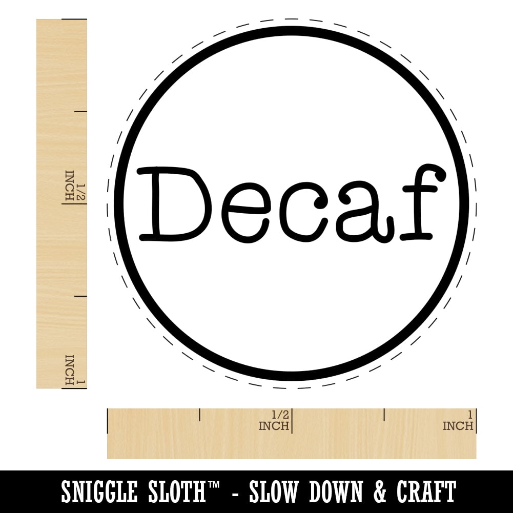 Decaf Coffee Label Self-Inking Rubber Stamp Ink Stamper - Blue Ink - Medium 1 Inch