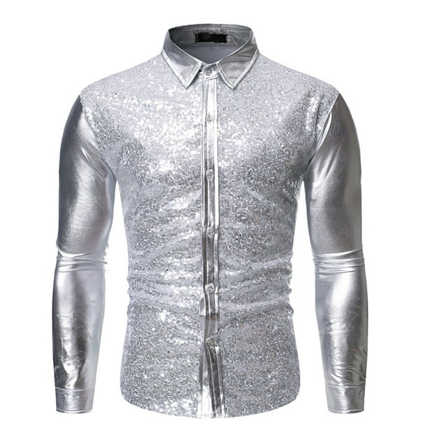 Camisa estampada de manga larga para hombre: blusa informal estampada, material de poliéster, tallas reales, S-XL