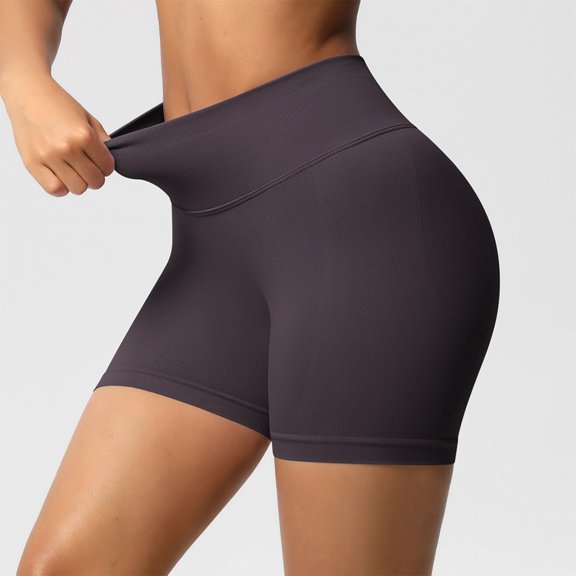 Costeam Womens Seamless Ribbed Biker Shorts No Pockets Wide Compression Elastic High Waist Tummy Control 4 Way Stretch Non See Through Athletic Workout Running Mid Thigh Short Pants