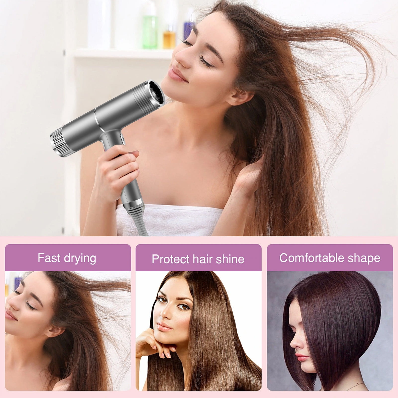Travel Hair Dryer, 800W High Power, Ionic Conditioning for Frizz-Free Hair, with Curly Hair Styling Nozzle, Compact Design, 110V, Suitable for Normal & Curly Hair, Fast Drying