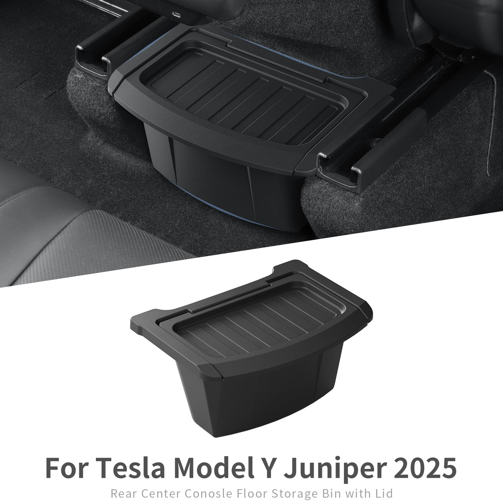 For Tesla Model Y Launch 2025 Juniper Car Armrest Rear Storage Box Tray Accessories Tidying TPE Black