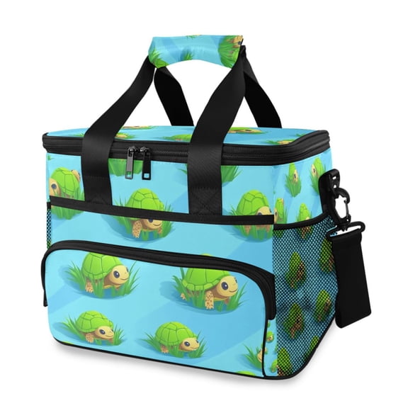 Cute Turtles in Grass Insulated Lunch Bag 15L Cooler Box for Women Men Work Camping Beach Travel