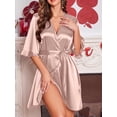 thumbnail image 2 of Avidlove Women's Satin Robe Ruffle Sleeve Short Belted Kimono Bathrobe Valentine Lingerie Bridesmaids Sleepwear, 2 of 8