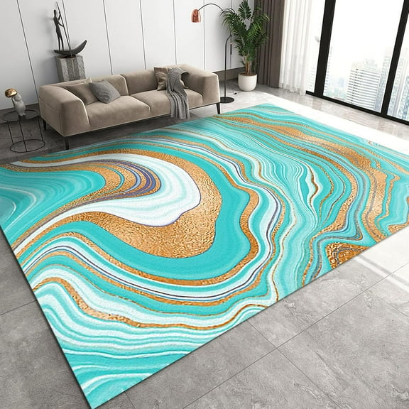 Green Curved Line Strip Rug, 3D Oil Painting Art Area Carpet, Mat Easy to Clean Fine Fluff for Living Study Bedroom Dining Room Front Porch Decoration 2' x 3'