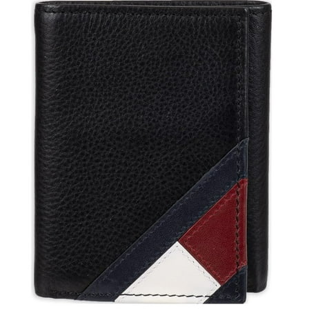 Tommy Hilfiger Men's Leather Trifold Wallet with ID Window, Black