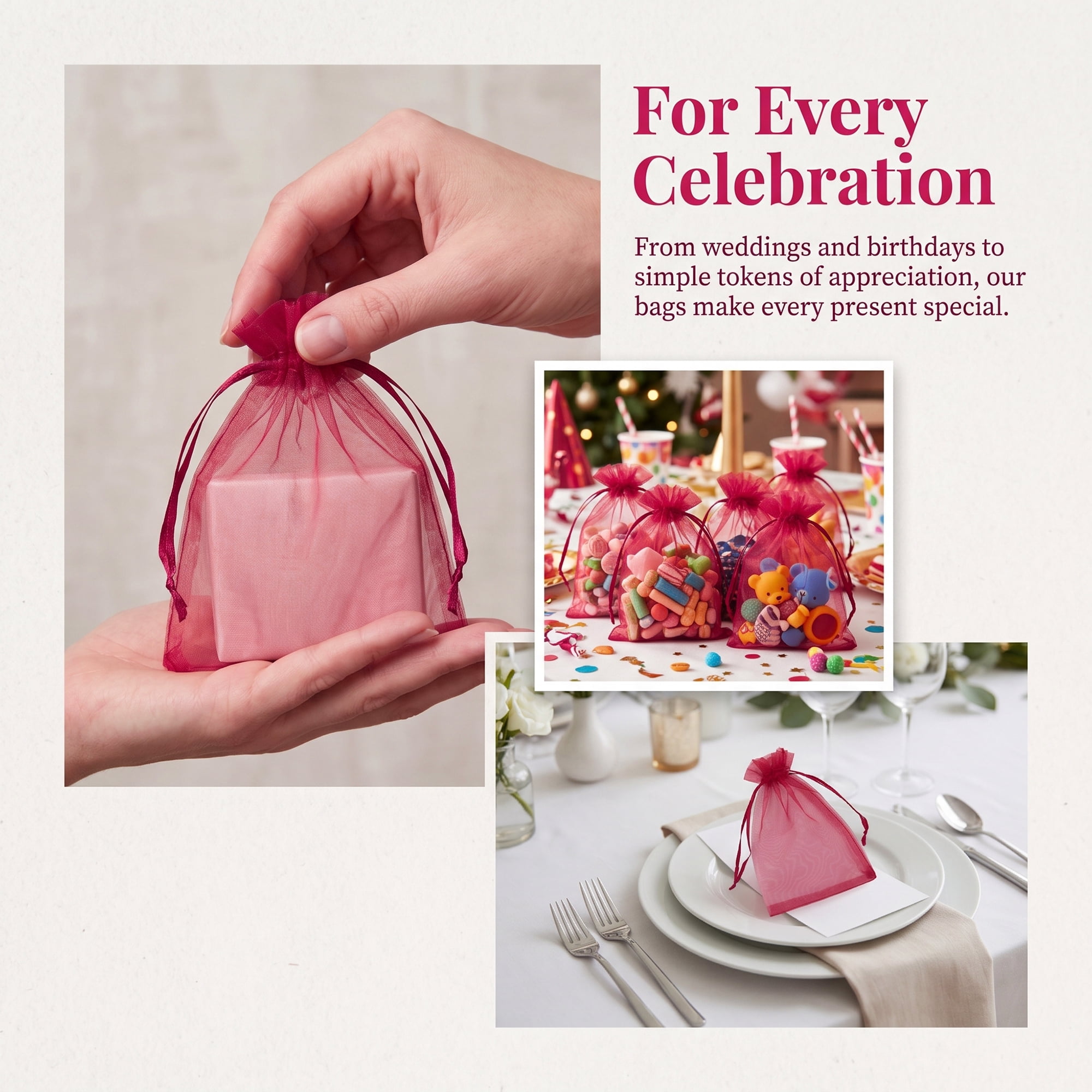 Unique Bargains Multi-Purpose Gift Bags with Handles for Events Wine Red 3.9" x 5.9"