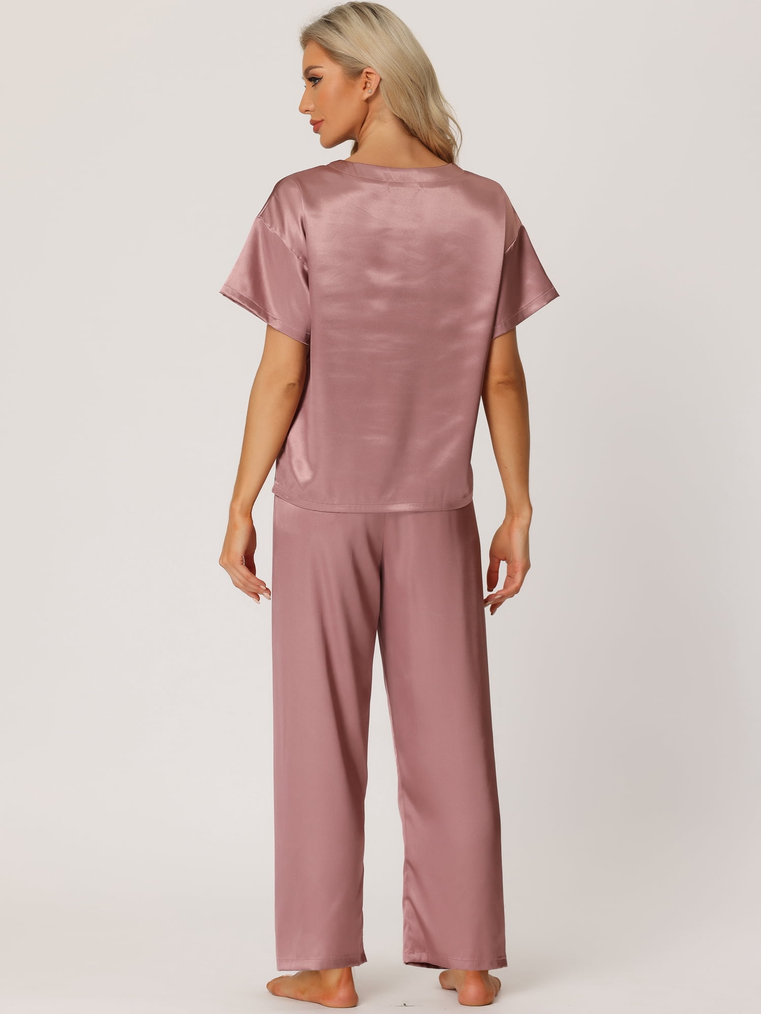 DARING DIVA Women's Satin Pajamas Sleepwear Summer Outfits Short Sleeves Tops XL Purple