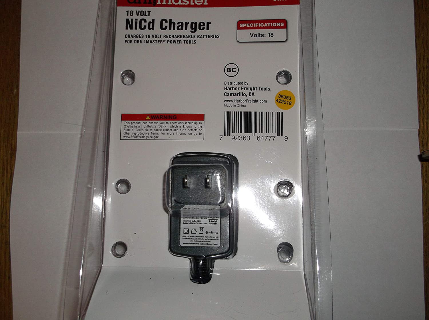 DrillMaster 68420 18V NiCd Battery Charger for Cordless Tools 68413 