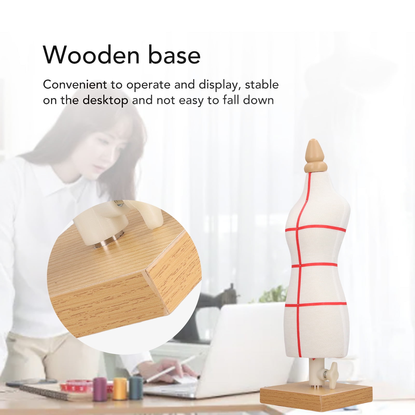 Rupoun Female Doll Dress Form 12.2 Inch Canvas Clothes Sewing Mannequin Table Top Display Clothing Stand with Wooden Base for Pattern Making Teaching Style 2