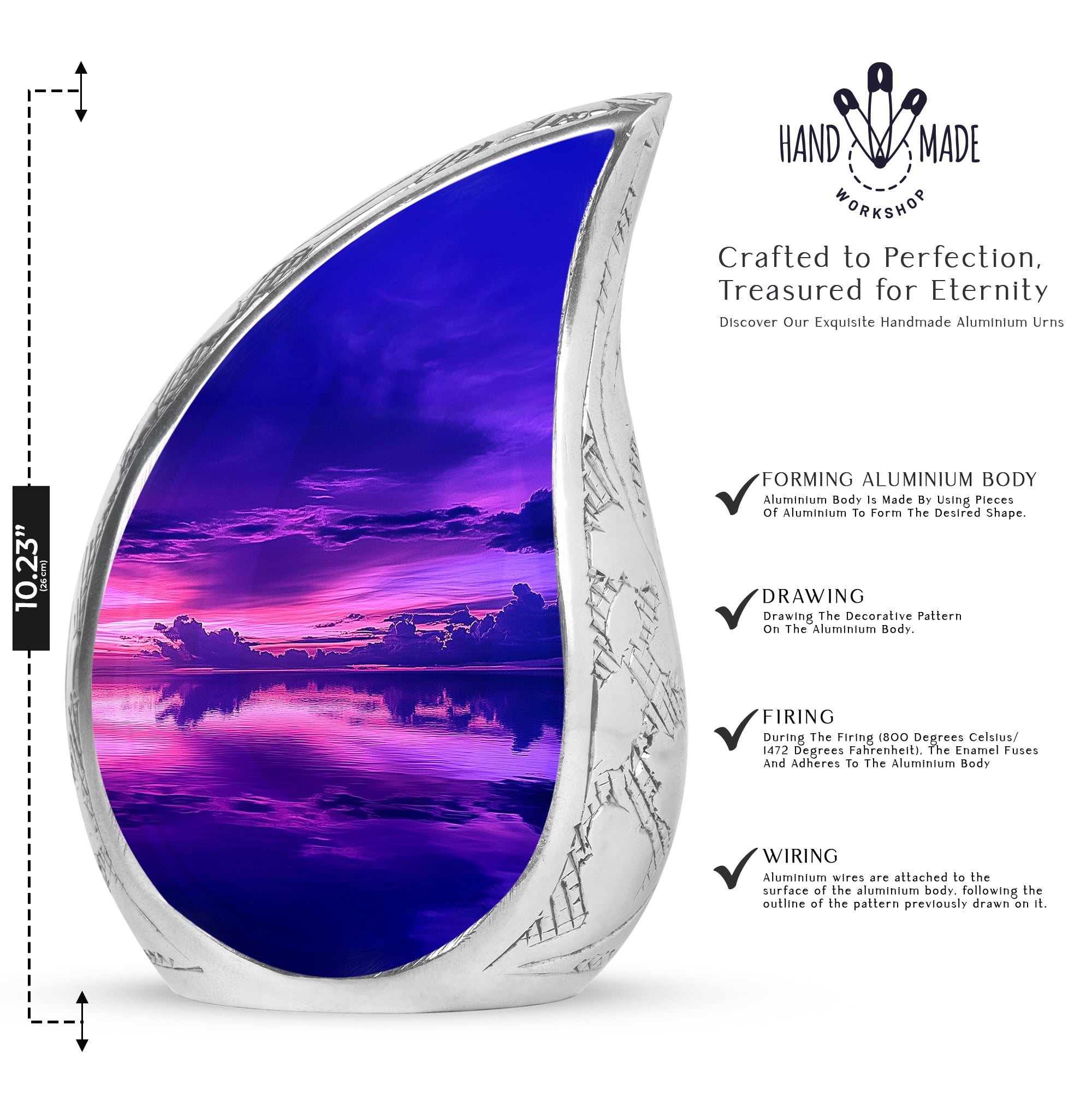 Purple Water Keepsake Urns For Human Ashes Adult Dad - Large Memorial Urn For Ashes Adult Mom - Handcrafted Urn For Burial - Cremation Urns For Decorative - 10Inch And 3Inch