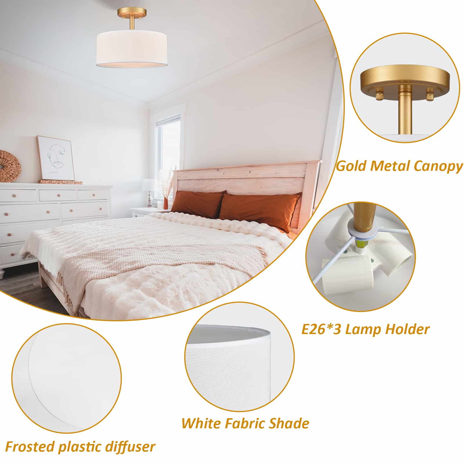 Modern Gold Light Fixture Ceiling Mount Flush Mount Drum Ceiling Light Fixture
