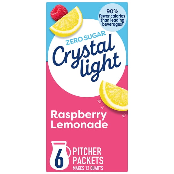 Crystal Light Drink Mix, 6 Pitcher Packets, for Flavorful Hydration and Shareable Refreshment, Raspberry Lemonade Artificial Flavor, Zero Sugar, Low Calorie, 1.8 oz